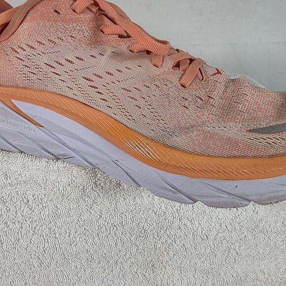 Hoka One One Clifton 8 Orange & Cream Lace-up Women's Running Shoes Size 10B - Picture 8 of 15